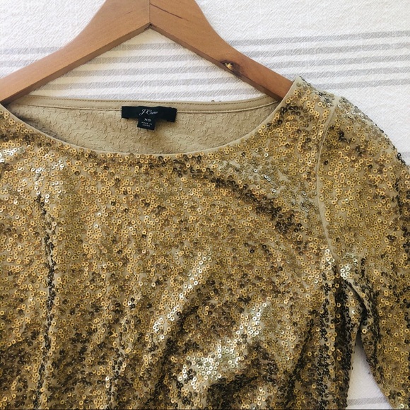 J. Crew Gold Sequined 3/4 Sleeve Shimmer Party Top - Picture 8 of 8
